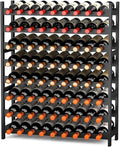 Wine Rack Freestanding Floor, Bamboo 8-Tier 69 Wine Bottle Holder Racks Countertop Cabinet Display, Wooden Stackable Modular Wine Storage Organizer Shelves for Kitchen Bar Cellar Dining Room Black