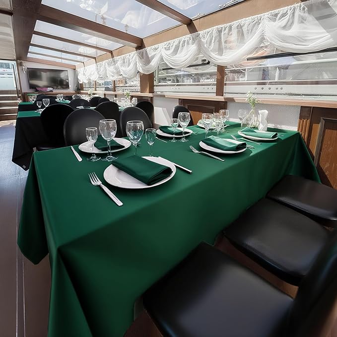 8 Pack Dark Green Tablecloth 60 x 102 Inch Rectangular Table Cloth for 6 Foot Rectangle Tables, Hunter Green Wrinkle Resistant Washable Polyester Fabric for Buffet Wedding Party Banquet