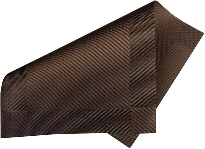 Placemats Washable Easy to Clean Table Mats for Kitchen Table Heat-resistand Woven Vinyl PVC Placemat 12x18 inches Set of 4（Brown）