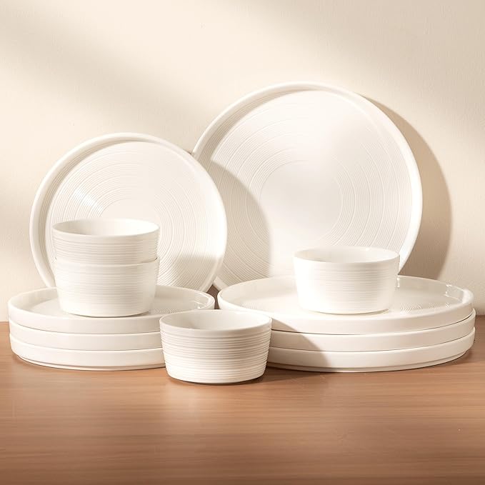 Dinnerware sets plates and bowls sets modern plates,Ceramic Dinnerware Sets,12 Pieces Porcelain Lightweight Plates,Scratch Resistant Dish Set (style - 10, 4 - Set (12pcs))