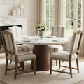 CIMOTA Mid Century Modern Dining Chairs Set of 4, Farmhouse Upholstered Dining Room Chairs Comfortable Kitchen Side Chairs with High Back/Natural Solid Wood Frame, Linen Brown/Beige Stripe