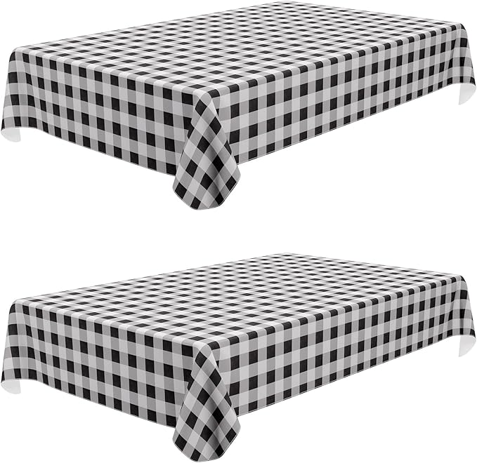 misaya 2 Pack Waterproof Vinyl Table Cloth, Buffalo Flannel Backed Tablecloth, Wipeable Plastic Table Cover for Dinner, Kitchen, Outdoor (52" x 70", Black and White)