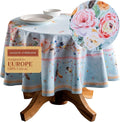 Maison d' Hermine Table Cloth Round Table 100% Cotton 63 Round Inches Tablecloth Reusable Decorative for Dining Room Farmhouse Home Valentines Day Decorations Spring Summer - Ibiza - Blue
