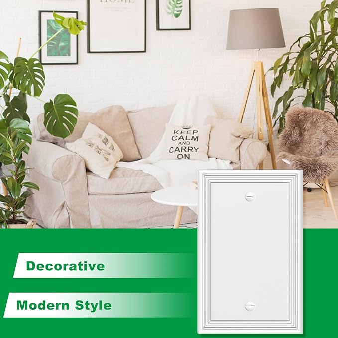 White Modern Decorative Wall Plate Light Switch Cover Decorator Outlet Covers Rocker Switch Plates Bamboo Fiber Material Wall Plates for Kitchen Bathroom (1 Gang Single Blank-4 Pack)