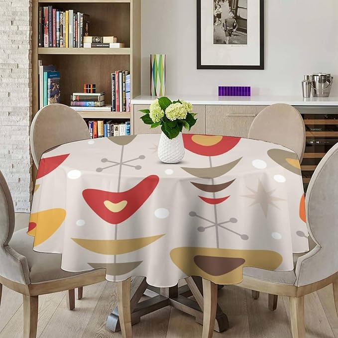 Retro Mid Century Round Tablecloth, Abstract Rustic Colorful Geometric Print Tablecloth for Home Party Dining Room Kitchen Decor 36Inch(90cm)