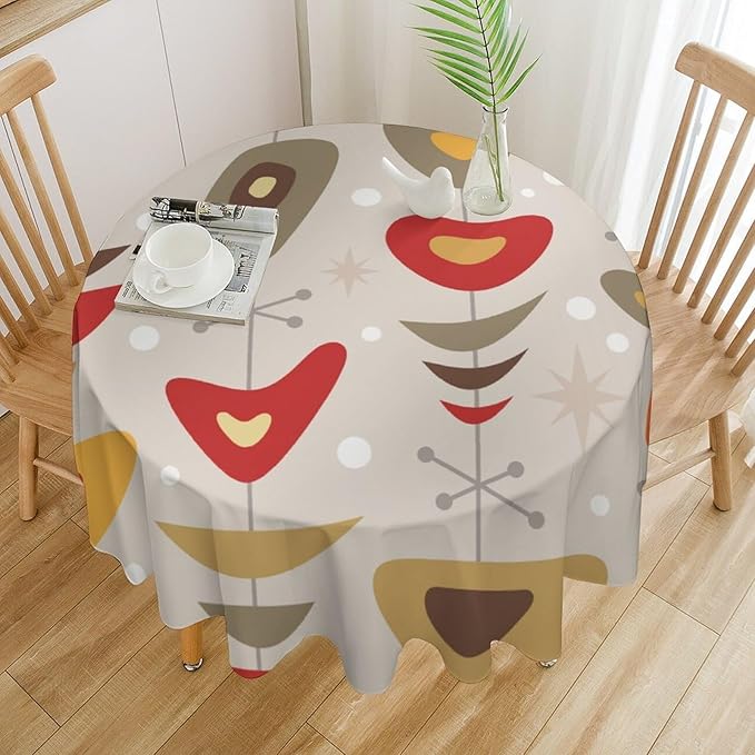 Retro Mid Century Round Tablecloth, Abstract Rustic Colorful Geometric Print Tablecloth for Home Party Dining Room Kitchen Decor 70Inch(178cm)