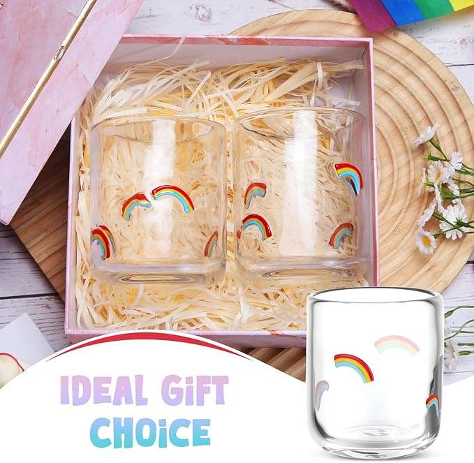 Icon Juice Glasses, 14oz Stemless Wine Drinking Juice Glass Cup for Valentine Party Supplies Gift(2 Pcs,Rainbow)
