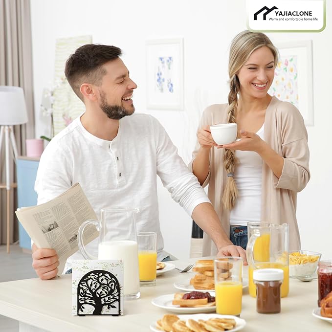 Tree of Life Napkin Holder, Upright Metal Tabletop Napkin Holder with Cushioned Base, Black Decorative Napkin Holder for Kitchen & Dining Table.