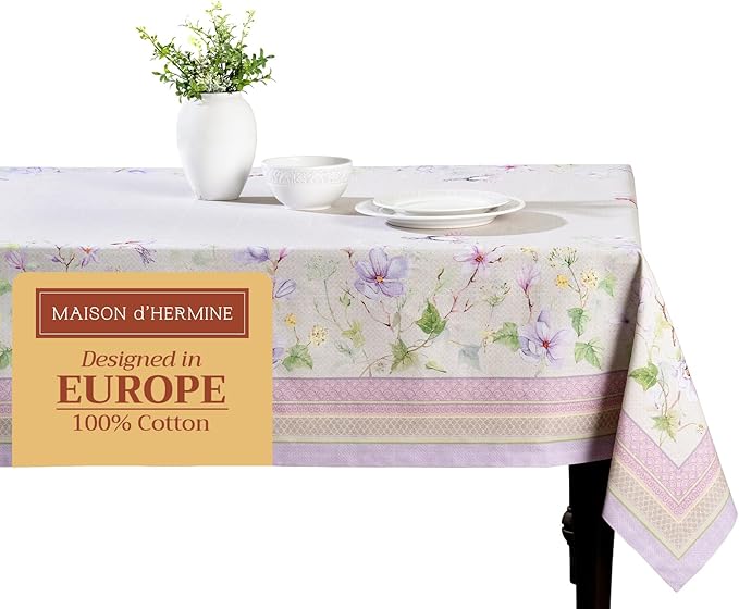 Maison d' Hermine Table Cloth Rectangle Table 100% Cotton 70 x 90 Inches Tablecloth Reusable Decorative for Dining Room Farmhouse Home Valentines Day Decorations Spring Summer - Magnolia Mornings