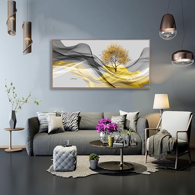Tucai Decor Framed Wall Art Canvas Modern Light Luxury Abstract Ink Landscape Wall Art Canvas Framed for Living Room Decoration, Bedroom, Home and Office Wall Decor 20x40inch (Framed)