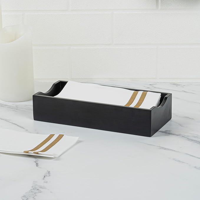 Restaurantware 9.5 x 4.25 x 2 Inch Flat Napkin Holder 1 Rectangle Wooden Napkin Holder - For Kitchen Tables or Countertops Sturdy Black Bamboo Kitchen Napkin Holder Dining Room Decor