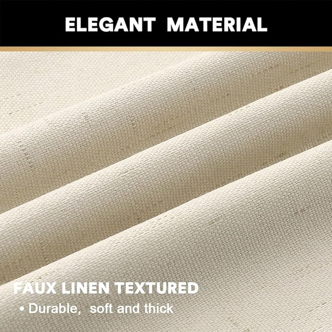 PrinceDeco 100% Blackout Curtains Linen Blackout Curtains 108 Inches Long Room Divider Curtains for Bedroom/Living Room Patio Curtains for Sliding Door Extra Wide Drapes,W100 X L108,Bleached Sand