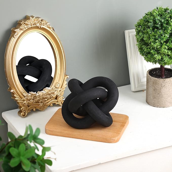 3 Link Wood Knot Decor Rustic Home Décor Accents Hand Carved Coffee Table Decoration, Boho Chain Link Decoration, Modern Shelf, Rustic Objects for Home Living Room Bedroom(Black)