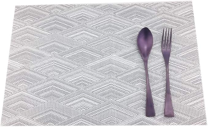 Gugrida Luxury Placemats Woven Vinyl Non-Slip Insulation Heat Stain Resistant Washable Table Placemats Kitchen Dining Table Top Meal Mat Place Mats PVC Set of 6, Shape of Grey Diamond