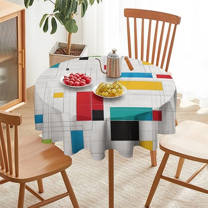 Mid Century Round Tablecloth, Abstract Geometric Mid Century Retro 50S 60S Tablecloth for Home Party Dining Room Kitchen Decor 50Inch(127cm)