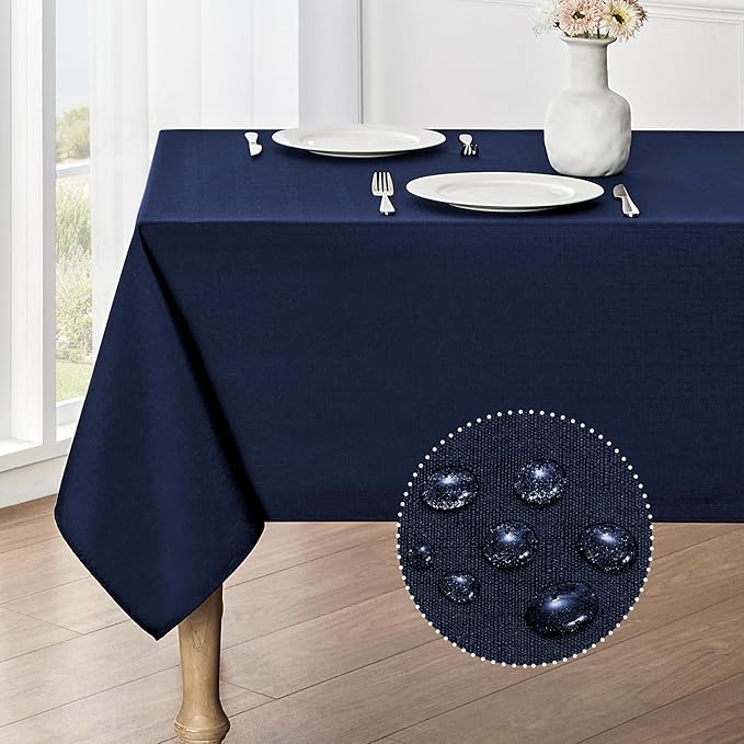 2 Pack Rectangle Tablecloth, 60x120 inch, Water Resistant Wrinkle Free Linen Textured Table Cloth Washable, Decorative Fabric Table Cover for Dining, Party and Camping, Navy Blue