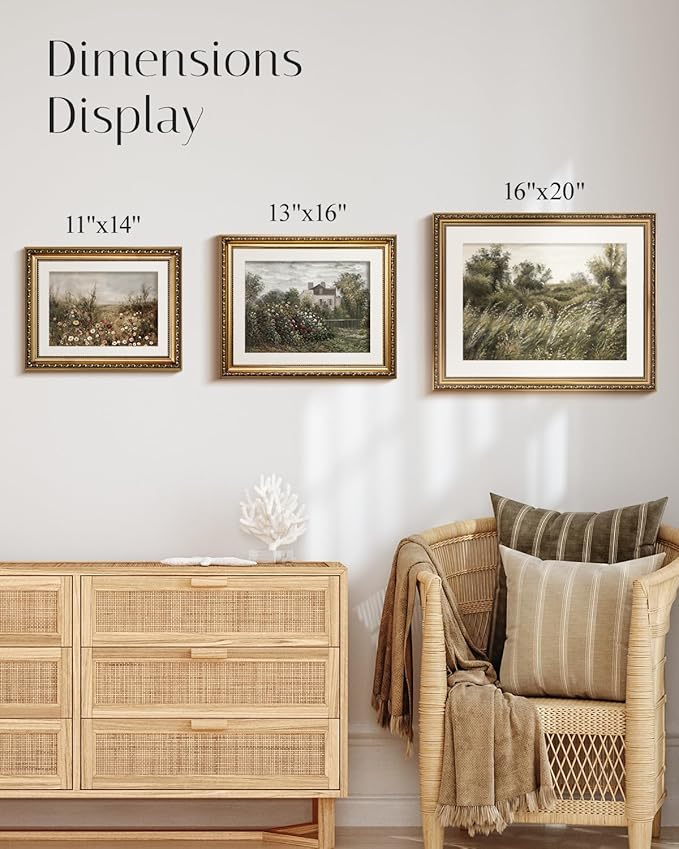 InSimSea Retro Gold Framed Wall Art, Vintage Classical Wildflower Field Meadow Flowers Canvas Print Home Wall Decor, Landscape Farmhouse Decor, Antique Picture Frame Retro Paintings, 11x14 Inch