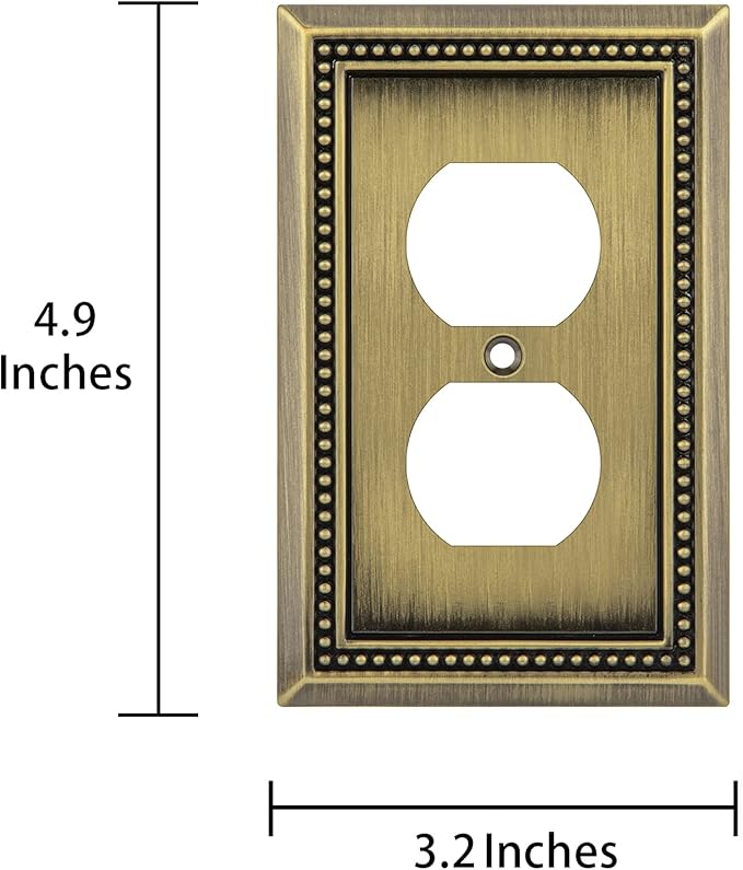 Henne Bery Sunken Pearls Heavy Duty Decorative Wall Plate Switch Plate Outlet Cover (Single Duplex, 2 Pack, Antique Brass)