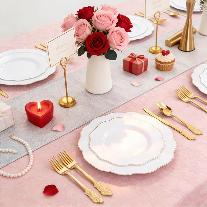 NOCCUR 120PCS White and Gold Plastic Plates - 10.25inch and 7.5inch Gold Disposable Plates Set Heavy Duty for Party/Wedding/Valentine's Day