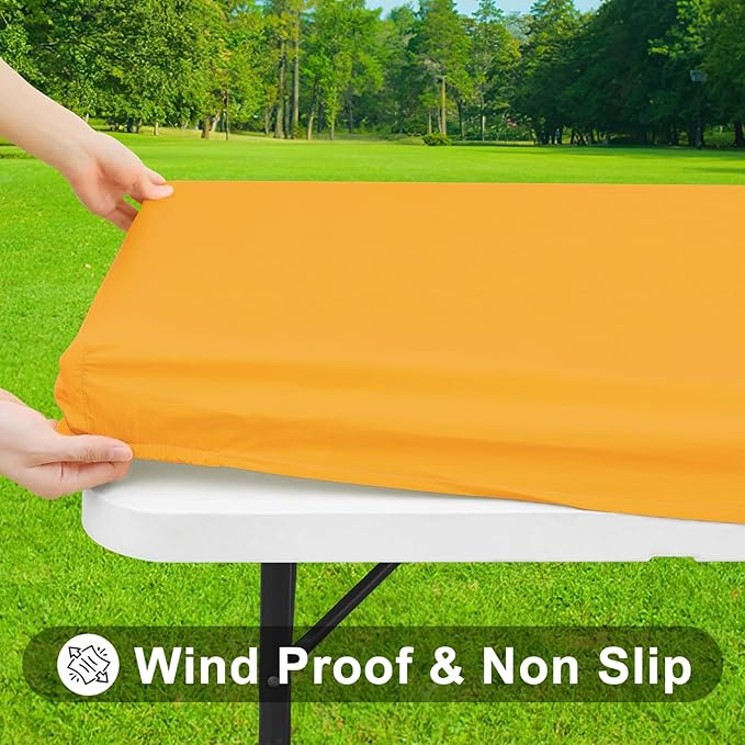 Smiry Rectangle Tablecloth, Elastic Fitted Flannel Backed Vinyl Tablecloths for 8ft Folding Tables, Waterproof Wipeable Table Covers for Indoor, Outdoor, Camping and Picnic (Mustard Yellow, 30"x96")