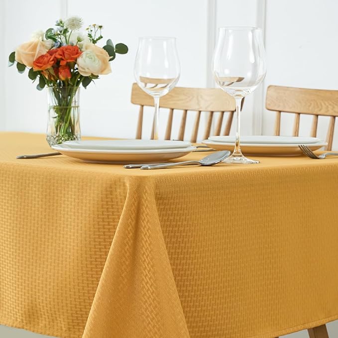 maxmill Rectangle Tablecloth Weaved Pattern Waterproof Spillproof Wrinkle Free Table Cloth, Kitchen Dining Tabletop Decoration, Fabric Table Cover for Holiday Parties, 52 x 70 Inch, Ochre Yellow