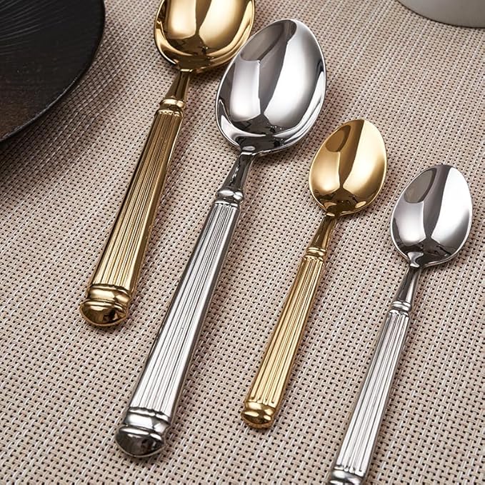 Silverware Set for 6 Flatware Set 24 Pieces Elegance Luxury Tableware Set Roman Column Handle Knives and Forks spoons 18/10 Stainless Steel Cutlery Utensil Sets for Home Restaurant Dishwasher Safe