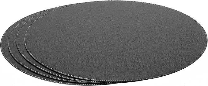 Nikalaz Oval Placemats Set (Pack of 4) Recycled Leather Table Mats 18 x 13 inches (45.7 x 33 centimetres), Kitchen Dining Table Decor by Nikalaz (Black)