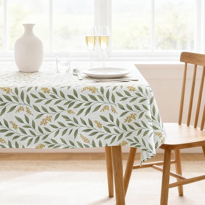 H.VERSAILTEX Linen Table Cloths Floral Printed Tablecloth Spill-Proof Waterproof Table Cover for Dining Buffet Feature Soft and Thick Fabric Wrinkle Free, 60 x 60 Inch, Adela Botanical Motif - Sage