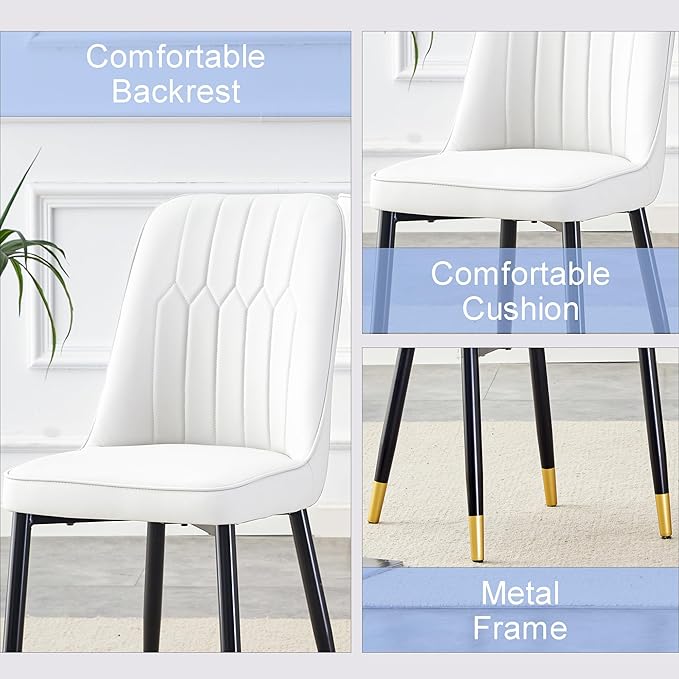 Round Dining Table Set for 4, 45" Modern Faux Marble Kitchen Table and Upholstered Chairs, 5 Piece Small Circle Dinette Set for Dining Room, Kitchen (White)