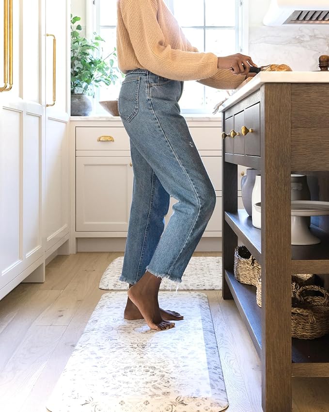 House of Noa Nama Standing Mat – Anti-Fatigue Cushioned Kitchen Mats for Floor | Ergonomic Bounce-Back Foam Kitchen Mats | Anti-Fatigue Mats for Kitchen & Standing | Emile Latte | 30" x 108"