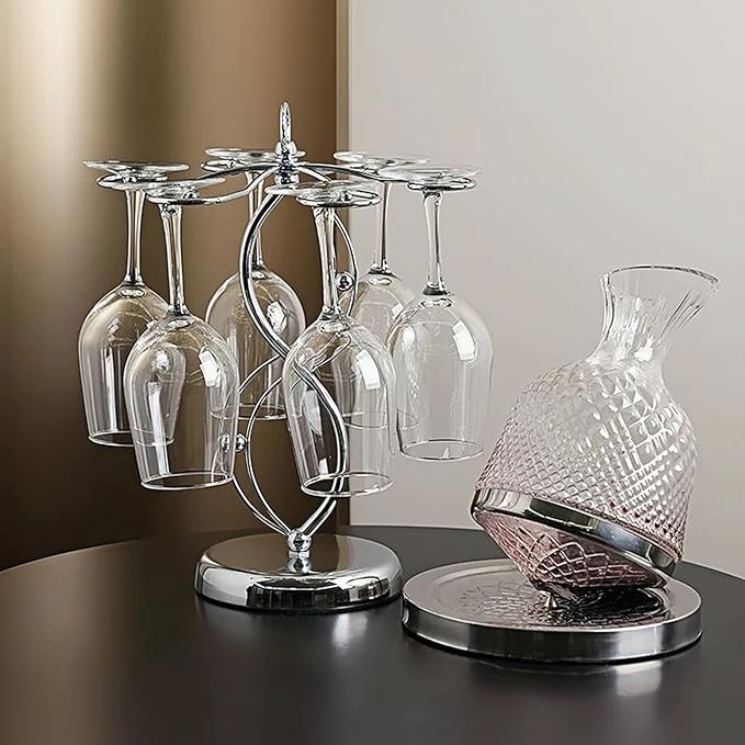 Wine Glass Holder Stand-Elegant Countertop Stemware Rack for 6 Glasses - Freestanding Stainless Steel Drying Organizer for Home Bar, Kitchen & Dining Table Decor