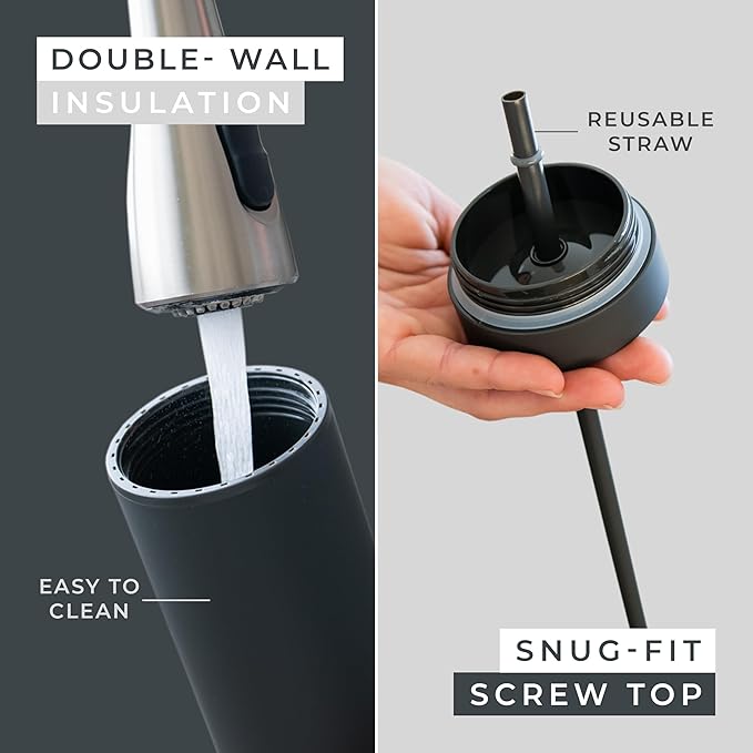 SKINNY TUMBLERS Matte Pastel Colored Acrylic Tumblers with Lids and Straws (4 pack) | 16oz Double Wall Plastic Tumblers With FREE Straw Cleaner! Reusable Cup With Straw | Vinyl DIY Gifts (Black)