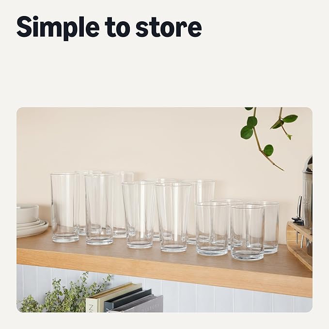 Amazon Basics Pint Glasses, 4-Piece Set, 16 oz., Dishwasher-Safe