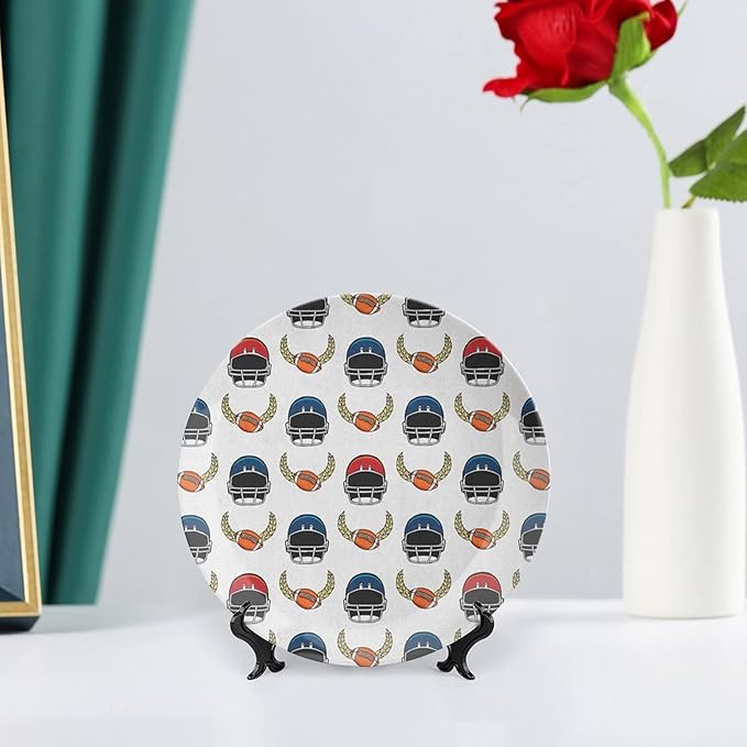 Ceramic Plates, American Football Decorative Ceramic Plates, Rugby Championship Professional League Fun Game, 8 Inch, for Dining, Parties, Wedding, Multicolor