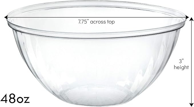 PLASTICPRO Disposable 48 Ounce Round Crystal Clear Plastic Serving Bowls, Party Snack or Salad Bowl, Chip Bowls, Snack Bowls, Candy Dish, Salad Container Pack of 8