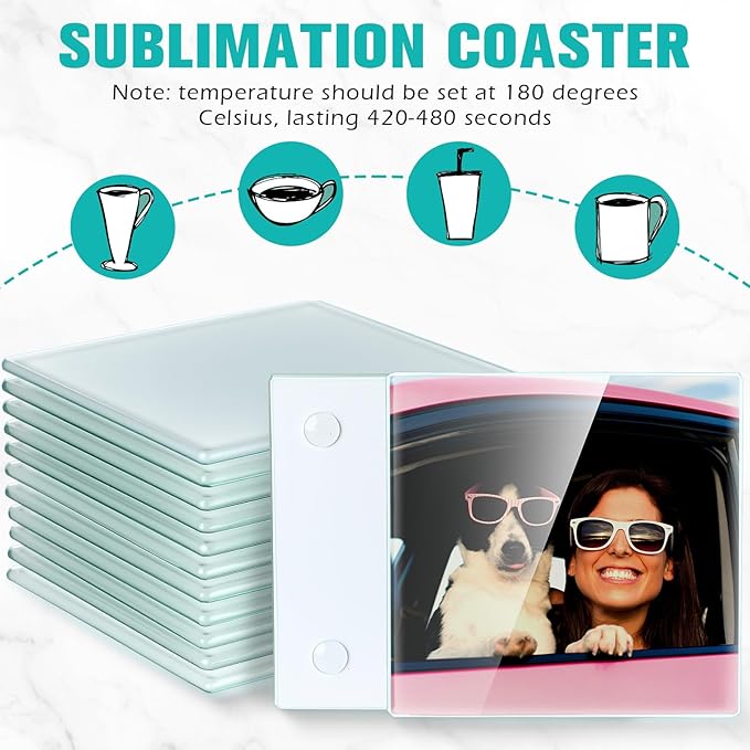 LemonRoad 12 Pcs Sublimation Blank Glass Coasters, 3.9 Inch Square DIY Photo Glass Drink Coasters with Foot Pads for Mugs, Cups, Dining Tables, Office, Kitchen, Home and Parties