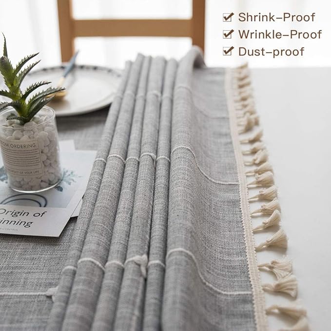 Deep Dream Tablecloths, Embroidered Waterproof Table Cloth Cotton Linen Wrinkle Free Anti-Fading Table Cover Decoration for Kitchen Dinning Party Christmas, 55 x 102 Inch - Gray