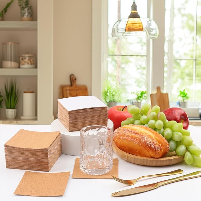 400 PCS 4 Inch Square Self-Adhesive Cork Sheets for Coasters, Cork Coaster Backing Pad for Home Tabletop Decoration