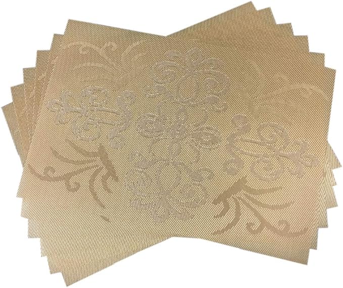 Gugrida Luxury Gold Placemats Set of 6 Crossweave Woven Vinyl Placemat for Dining Table Heat Resistant Non-Slip Kitchen Table Mats Easy to Clean