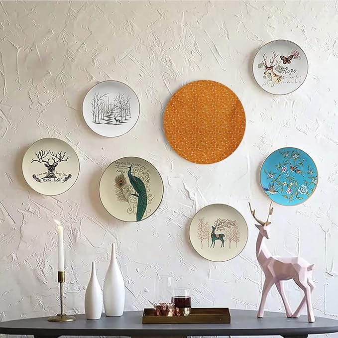 Decorative Plates, Dog Bone Print Ornament, Pattern with Paw Prints Bones and Hearts Veterinary, 7 Inch, 1 Plate with 1 Display Stand, Marigold Burnt Orange and White