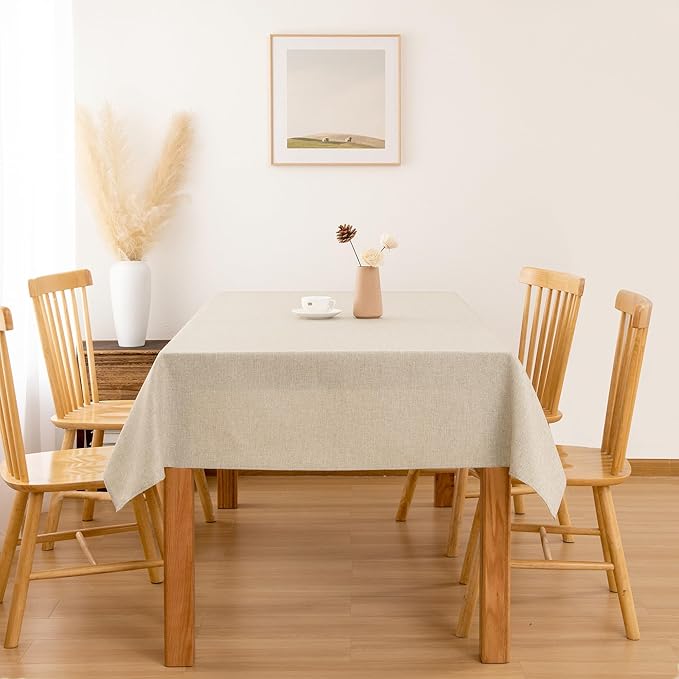 Hiasan Faux Linen Rectangle Tablecloth - Wrinkle and Stain Resistant Washable Table Cloth for Kitchen Dining Room Holiday Table Cover for Party Dinner, Beige, 60 x 102 Inch