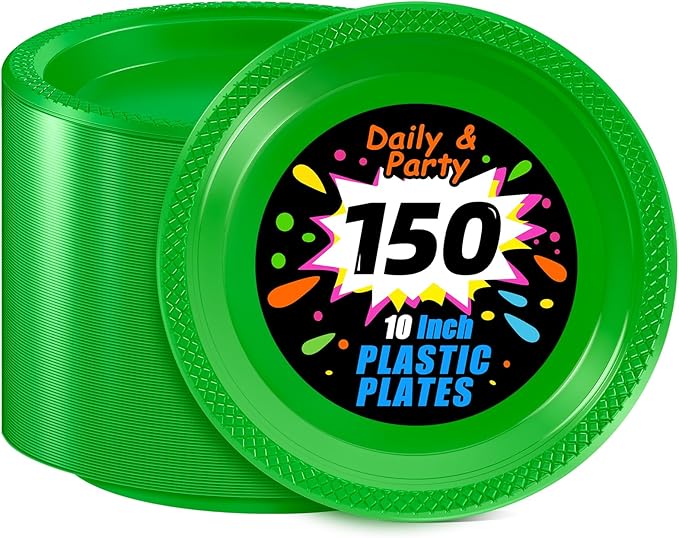WELLIFE Green Party Plates 10 Inch -150 Count, Disposable Plastic Dinner Plates for Party St. Patrick's Day Easter