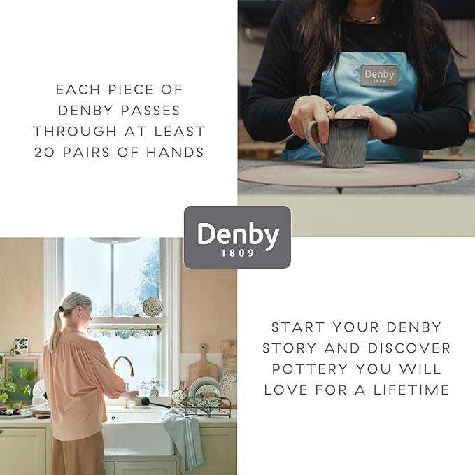 Denby - Impression Mixed Color Medium Plates Set of 4-8.25" Dishwasher Microwave Safe Crockery - Ceramic Stoneware Tableware Plates For Lunch & Salad - Pink, Cream, Blue & Black