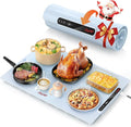 Electric Warming Mat for Food, Roll-Up Silicone Heating Pad with 7 Adjustable Tempmaster Levels, Foldable Warming Tray for Countertop,Buffet Party, Kitchen & Home, Child Lock, Light Blue