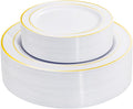 I00000 60 Pieces Gold Plastic Plates, Heavy Duty White and Gold Plastic Plates for 30 Guests Include: 30 Gold Rim Dinner Plates and 30 Gold Dessert Plates Perfect for Wedding & Party