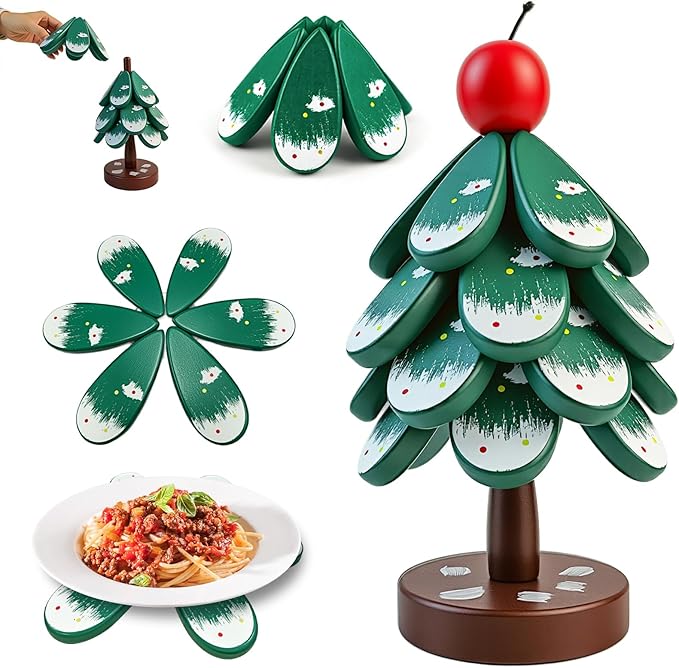 Wooden Trivets for Hot Dishes, Wooden Tree Trivet Set, Natural Tree Trivet Set - Foldable Coasters for Kitchen Counter, Hot Pots and Pans, Heat Resistant Table Protectors