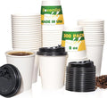 300 Pack 8 oz Disposable Coffee Cups with Lids, Leak-Proof To Go Coffee Cups for Hot/Cold Beverages, Disposable White Paper Cups with Lids for Home Parties, Office, Travel and Events