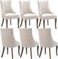mikibama Linen Dining Chairs Set of 6 Channel Tufted Kitchen Dinner Chair Comfy Fabric Upholstered Accent Chair for Dining Room with Solid Wood Legs (Beige 6pc)