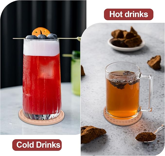 uxcell Set of 6 Round Drink Coasters with Holder, 4" Silicone Coaster for Drinks Non-Slip Cup Coaster Heat Resistant Glass Cushion for Bar Kitchen Office Decor, Brown(Pentagon)