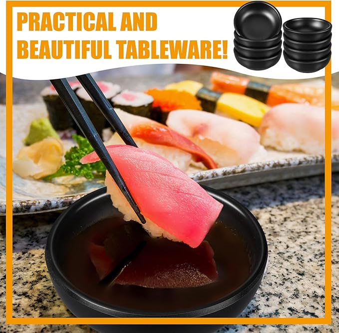 12 Pcs Dip Bowls Set 1.7oz Sauce Soy Dishes Bowls Small for Dipping Tomato Sauce, Soy, BBQ and Other Party Supplies(Black)